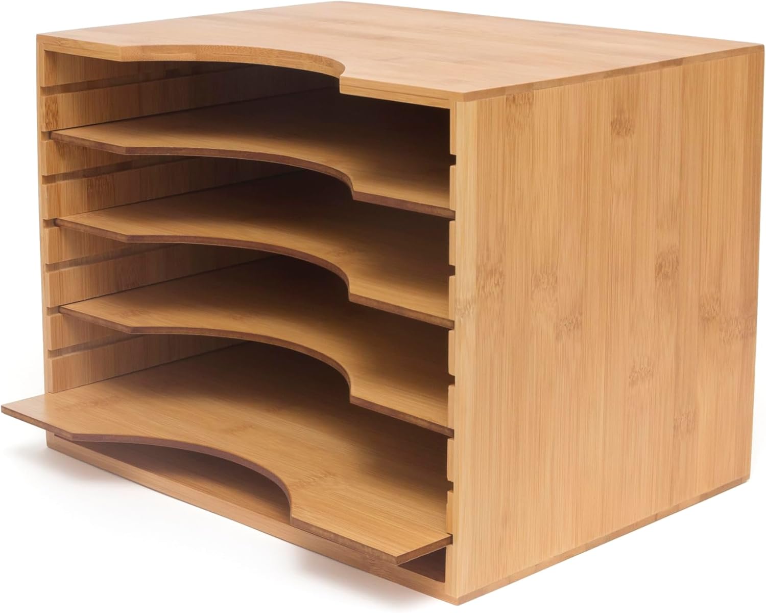 Bamboo and Wood Four-Compartment File Storage Box | Magazine and File Desktop Organizer