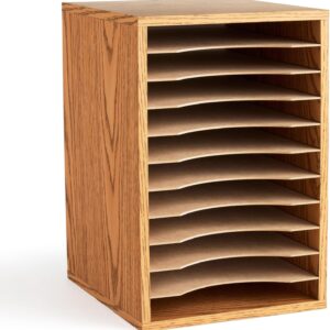 Vertical Multi-Compartment Wooden File Storage Box | Adjustable Compartment Document Organizer
