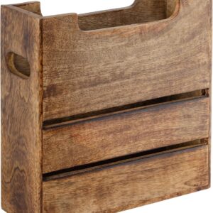 Wooden Handle Magazine and File Storage Box | Desktop Book and Document Organizer