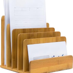 Bamboo Multi-Compartment File Storage Box | Letter and Bill Desktop Organizer